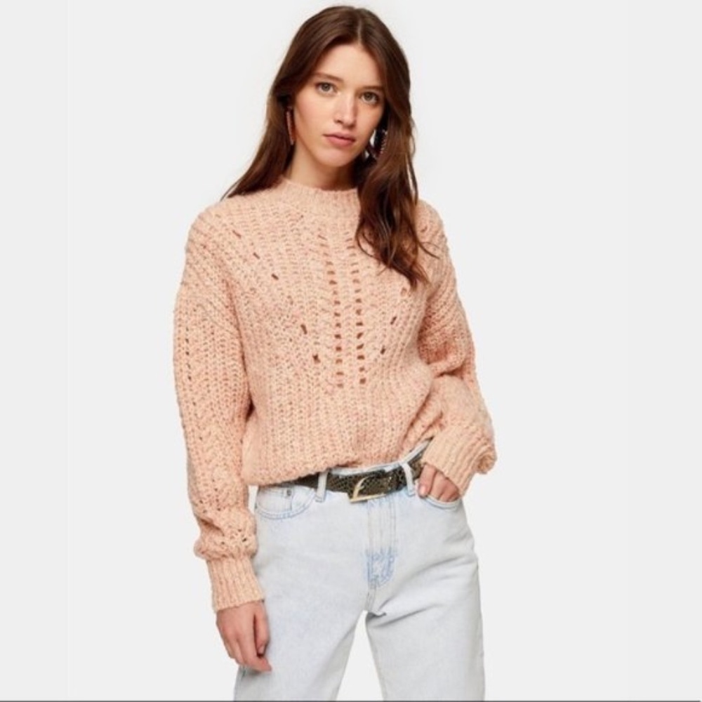 Topshop Pink Textured Pointelle Knitted Sweater